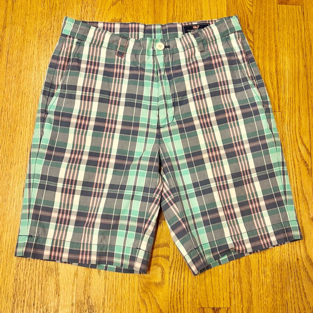 Vineyard Vines Plaid Breaker flat front preppy golf cotton shorts size 30